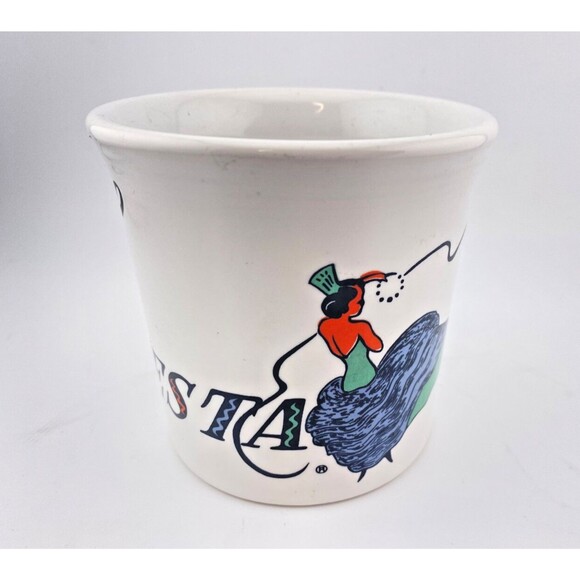 Vtg Fiesta Fiestaware Coffee Cup Mug Dancing Lady Woman White Multi Colorful EUC - Picture 1 of 6